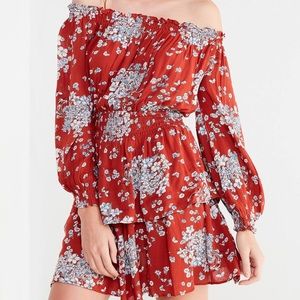 Saffron skies off the shoulder dress